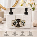 Bath set with two bottles in a clear packaging box on a bathroom counter.